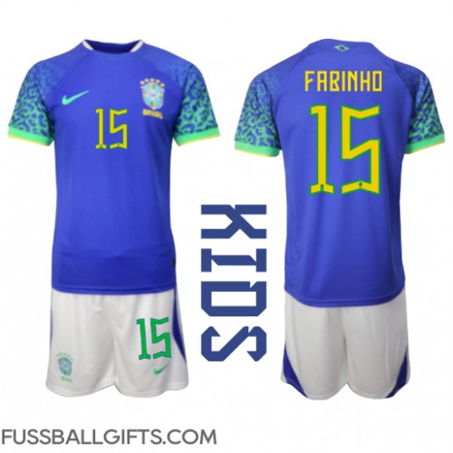 Brasilien Fabinho #15 Fußballbekleidung Auswärtstrikot Kinder WM 2022 Kurzarm (+ kurze hosen)